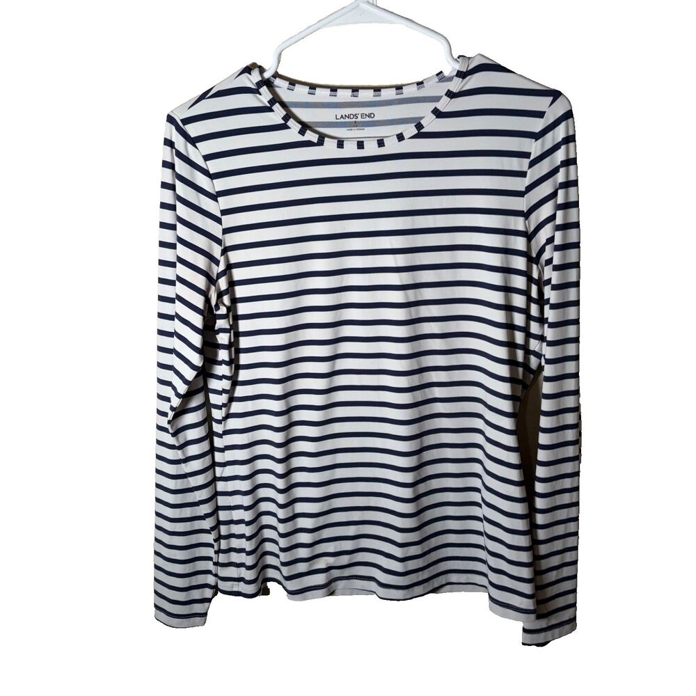 Lands' End T-Shirt Women's Small Striped Long Sleeve Athletic Active Top